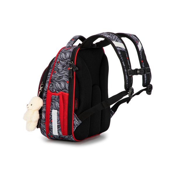 Ранець для дівчинки молодших класів жорсткий каркас Sky Name, чорний з червоним Ранець для дівчинки молодших класів жорсткий каркас Sky Name, чорний з червоним