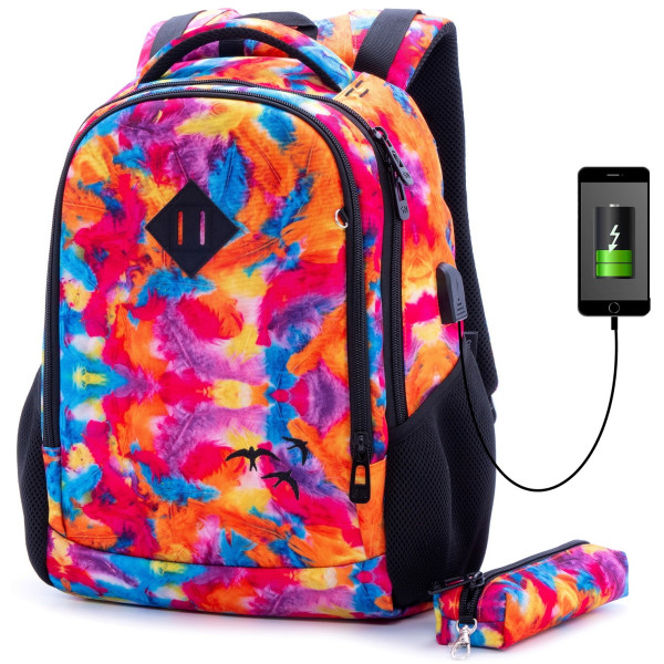 Рюкзак для девочки, подростковый, USB порт два отдела Sky Name (Winner), разноцветный