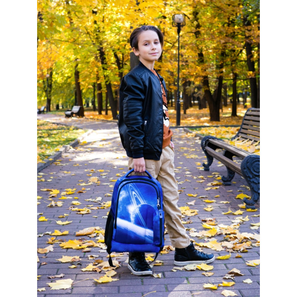 Шкільний рюкзак з USB-слотом для підлітків, на 2 відділення, синій, пенал в комплекті Шкільний рюкзак з USB-слотом для підлітків, на 2 відділення, синій, пенал в комплекті