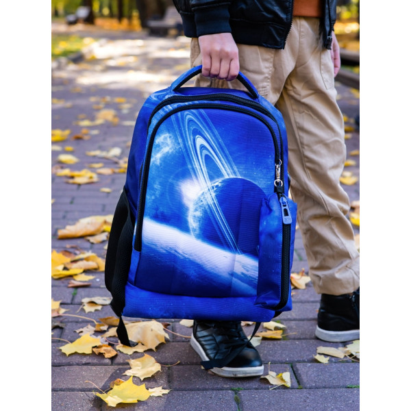 Шкільний рюкзак з USB-слотом для підлітків, на 2 відділення, синій, пенал в комплекті Шкільний рюкзак з USB-слотом для підлітків, на 2 відділення, синій, пенал в комплекті