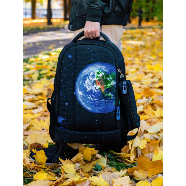 Шкільний рюкзак з USB-слотом для підлітків, на 2 відділення, чорний