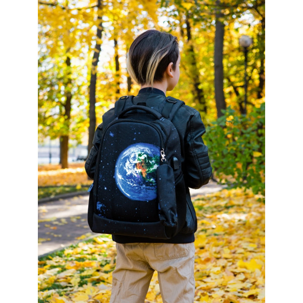 Шкільний рюкзак з USB-слотом для підлітків, на 2 відділення, чорний