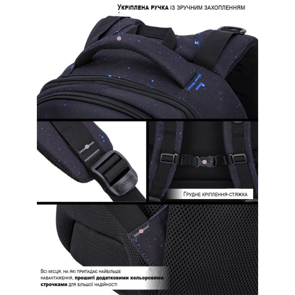 Шкільний рюкзак з USB-слотом для підлітків, на 2 відділення, чорний