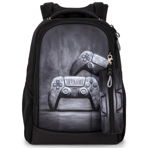 Школьный рюкзак Winner /SkyName для подростков, пенал в комплекте, принт Джойстики, черный Школьный рюкзак Winner /SkyName для подростков, пенал в комплекте, принт Джойстики, черный
