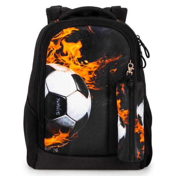 Школьный рюкзак Winner /SkyName для подростков, пенал в комплекте, принт Мяч, черный Школьный рюкзак Winner /SkyName для подростков, пенал в комплекте, принт Мяч, черный