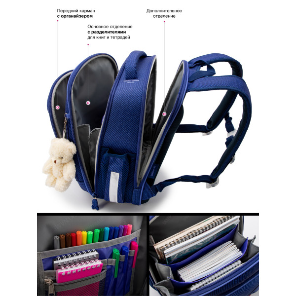 Школьный ранец Winner One/Sky Name на три отделения, синий Школьный ранец Winner One/Sky Name на три отделения, синий