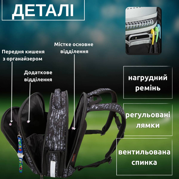 Шкільний рюкзак Sky Name (Winner) для хлопчиків 1-4 клас, водовідштовхувальна тканина, принт М'яч Шкільний рюкзак Sky Name (Winner) для хлопчиків 1-4 клас, водовідштовхувальна тканина, принт М'яч