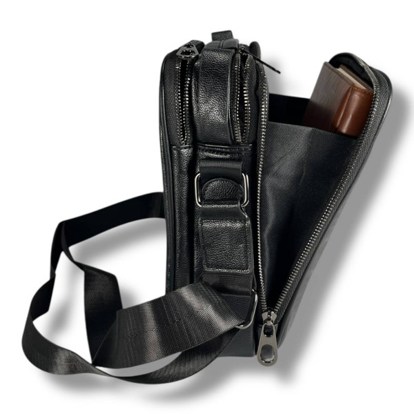 Чоловіча шкіряна сумка через плече, чорна