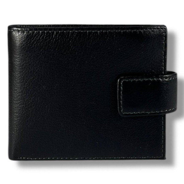 Мужской кошелек из натуральной кожи на магнитной застежке, черный (12×10 см)