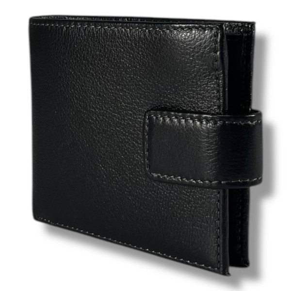 Мужской кошелек из натуральной кожи на магнитной застежке, черный (12×10 см)