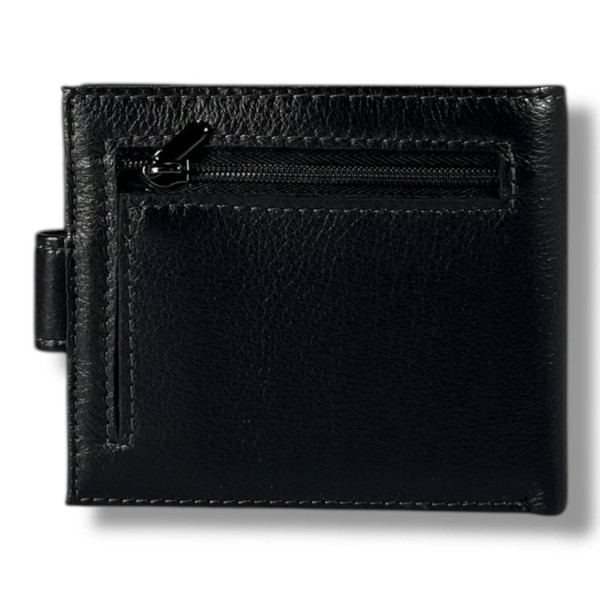 Мужской кошелек из натуральной кожи на магнитной застежке, черный (12×10 см)