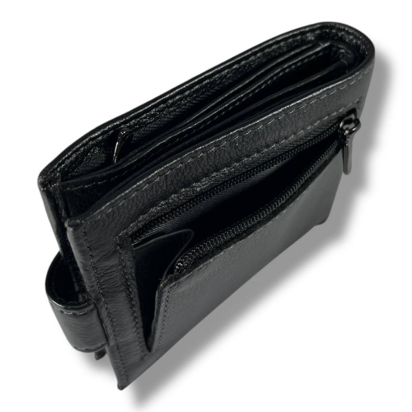 Мужской кошелек из натуральной кожи на магнитной застежке, черный (12×10 см)