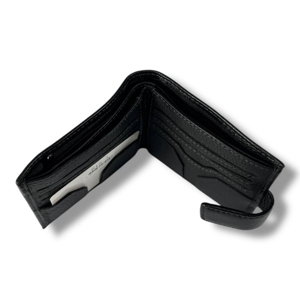 Мужской кошелек из натуральной кожи на магнитной застежке, черный (12×10 см)