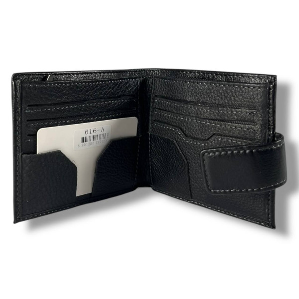 Мужской кошелек из натуральной кожи на магнитной застежке, черный (12×10 см)