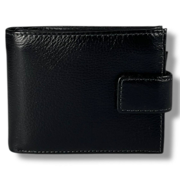 Мужской кошелек из натуральной кожи, черный (12×10 см), стильный и удобный