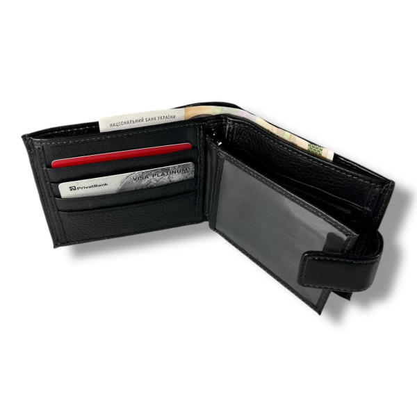 Мужской кошелек из натуральной кожи, черный (12×10 см), стильный и удобный