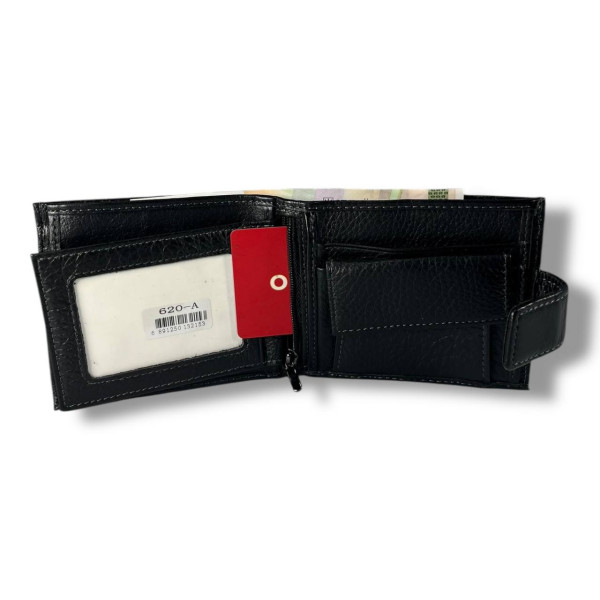 Мужской кошелек из натуральной кожи, черный (12×10 см), стильный и удобный