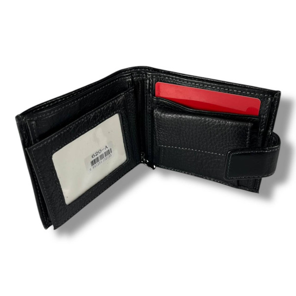 Мужской кошелек из натуральной кожи, черный (12×10 см), стильный и удобный