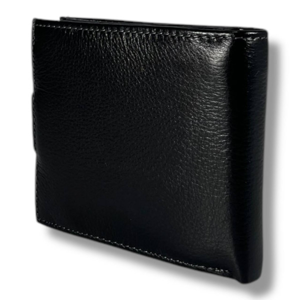 Мужской кошелек из натуральной кожи, черный (12×10 см), стильный и удобный