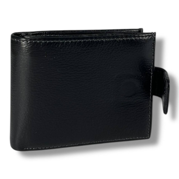 Мужской кошелек из натуральной кожи, черный (12×10 см), стильный и удобный