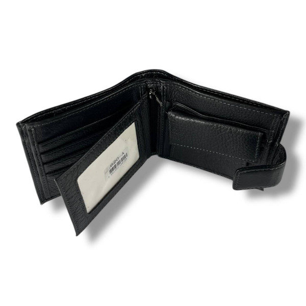 Мужской кошелек из натуральной кожи, черный (12×10 см), стильный и удобный
