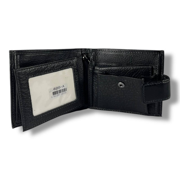 Мужской кошелек из натуральной кожи, черный (12×10 см), стильный и удобный
