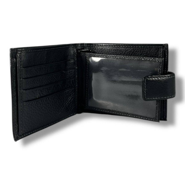 Мужской кошелек из натуральной кожи, черный (12×10 см), стильный и удобный