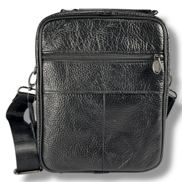 Кожаная сумка через плечо, одно отделение, три фронтальных кармана, черная Кожаная сумка через плечо, одно отделение, три фронтальных кармана, черная