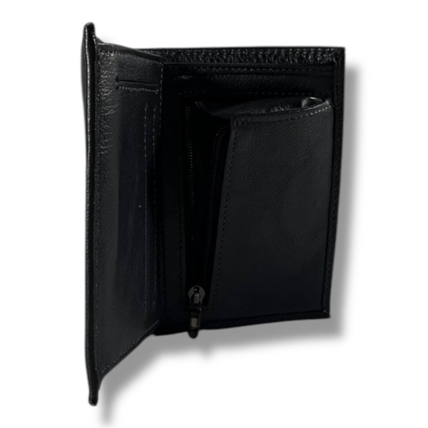 Мужской кошелек-портмоне из натуральной кожи, черный (12×10 см) Мужской кошелек-портмоне из натуральной кожи, черный (12×10 см)