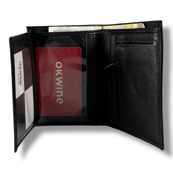 Мужской кошелек-портмоне из натуральной кожи, черный (12×10 см) Мужской кошелек-портмоне из натуральной кожи, черный (12×10 см)