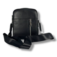 Сумка через плечо на два отделения, 3 л, из натуральной кожи, черная