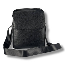 Мужская кожаная сумка через плечо на 1 отделение, черная, стильная и вместительная