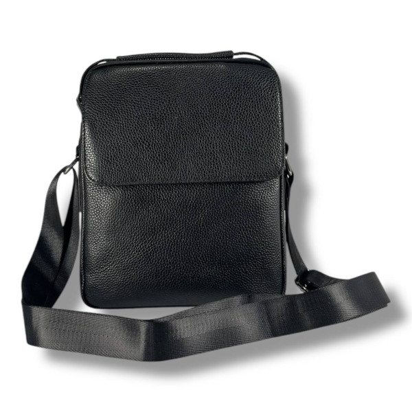 Мужская кожаная сумка через плечо на 1 отделение, черная, стильная и вместительная