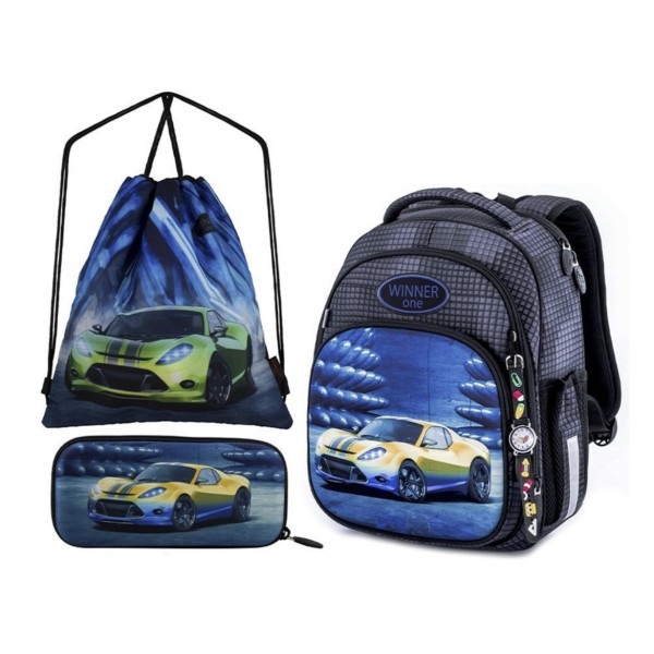 Шкільний набір Sky Name (Winner) для хлопчиків 1-4 клас, водовідштовхувальна тканина, сірий Шкільний набір Sky Name (Winner) для хлопчиків 1-4 клас, водовідштовхувальна тканина, сірий