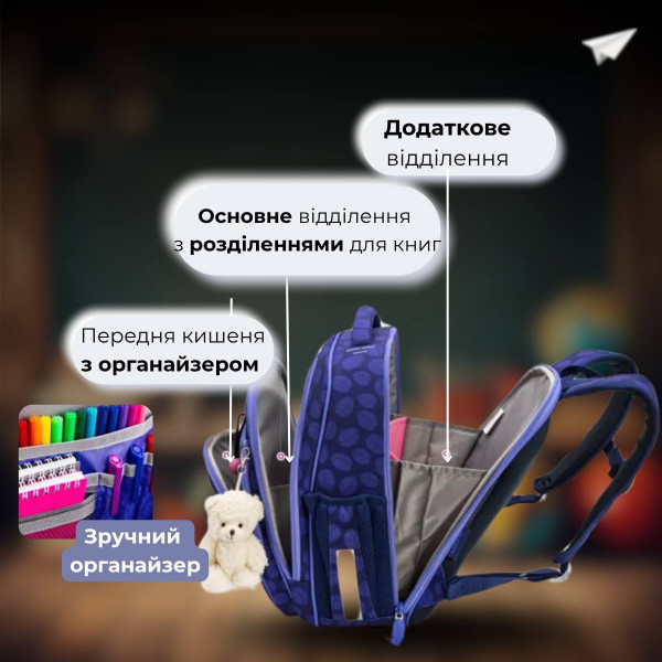Шкільний рюкзак Sky Name (Winner) для дівчинки 1-4 клас, водовідштовхувальна тканина, синій
