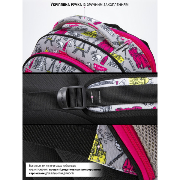 Школьный рюкзак Sky Name (Winner) для девочек 1-4 класс, водоотталкивающая ткань, серый с розовым Школьный рюкзак Sky Name (Winner) для девочек 1-4 класс, водоотталкивающая ткань, серый с розовым