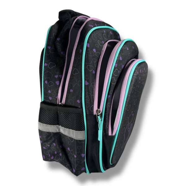 Школьный рюкзак для девочки с принтом Котик и сердечки, каркасный и вместительный, 22 л Школьный рюкзак для девочки с принтом Котик и сердечки, каркасный и вместительный, 22 л