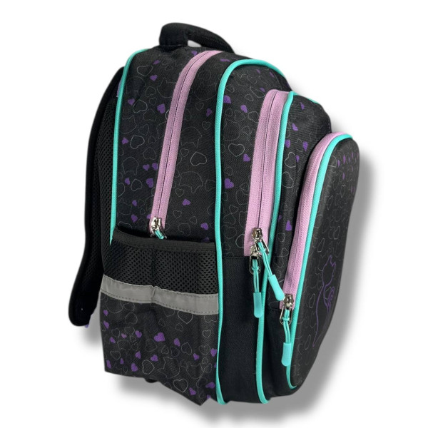 Школьный рюкзак для девочки с принтом Котик и сердечки, каркасный и вместительный, 22 л Школьный рюкзак для девочки с принтом Котик и сердечки, каркасный и вместительный, 22 л