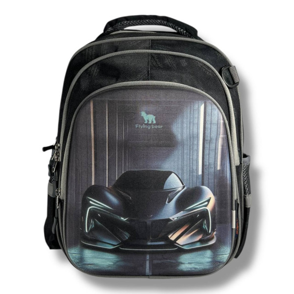 Шкільний рюкзак для хлопчика з принтом Чорна Машинка, каркасний та місткий, 22 л