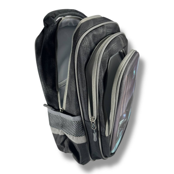 Шкільний рюкзак для хлопчика з принтом Чорна Машинка, каркасний та місткий, 22 л