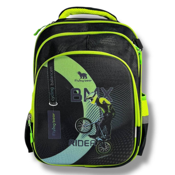 Шкільний рюкзак для хлопчика з принтом Велосипедист, каркасний та місткий, 22 л