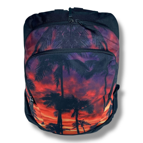 Міський рюкзак водовідштовхувальний чорний з принтом пальми є відділення для ноутбука (до 15.4")