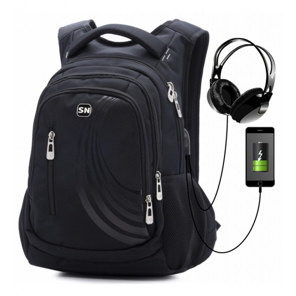 Шкільний рюкзак Winner/SkyName з USB-слотом для підлітків, чорний, на 3 відділення Шкільний рюкзак Winner/SkyName з USB-слотом для підлітків, чорний, на 3 відділення