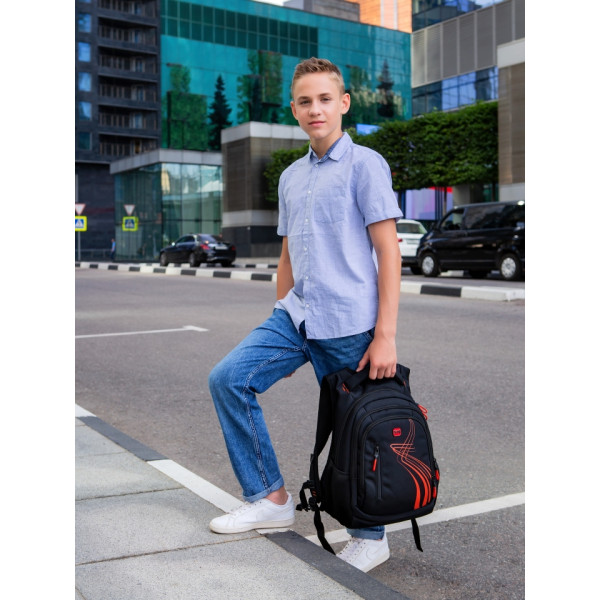 Шкільний рюкзак Winner/SkyName з USB-слотом для підлітків, чорний з червоним Шкільний рюкзак Winner/SkyName з USB-слотом для підлітків, чорний з червоним
