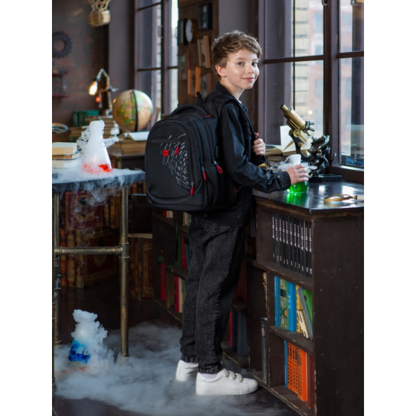 Шкільний рюкзак Winner/SkyName з USB-слотом для підлітків, чорний з червоним, на 3 відділення Шкільний рюкзак Winner/SkyName з USB-слотом для підлітків, чорний з червоним, на 3 відділення