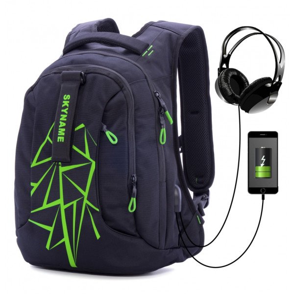 Шкільний рюкзак Winner/SkyName з USB-слотом для підлітків, чорний, на 3 відділення