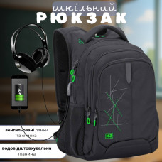 Шкільний рюкзак Winner/SkyName з USB-слотом для підлітків, чорний з зеленим, 30 л