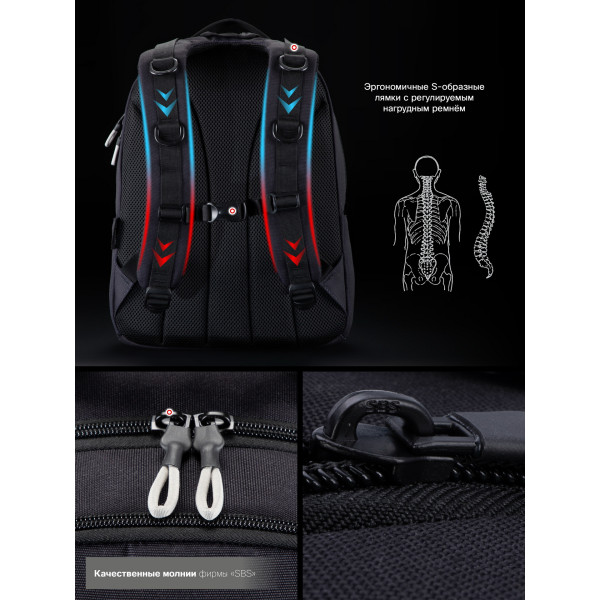 Рюкзак SkyName молодіжний з вентильованою спинкою для хлопчика, чорний Рюкзак SkyName молодіжний з вентильованою спинкою для хлопчика, чорний