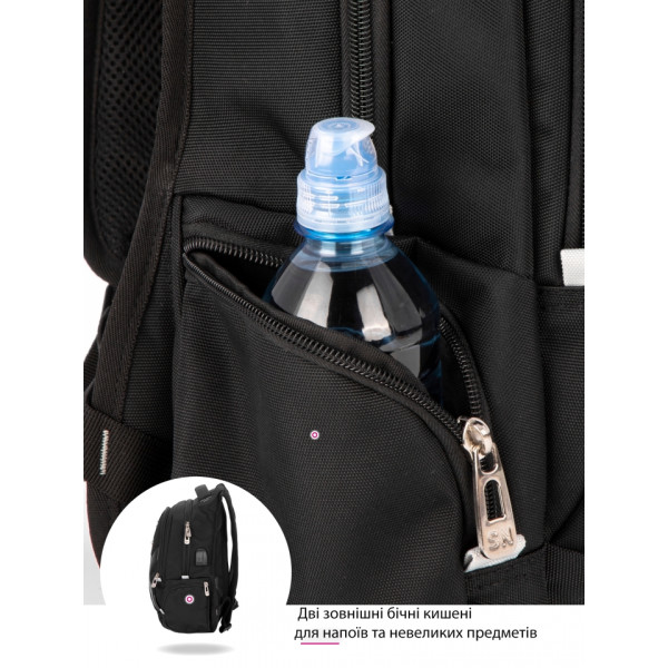 Шкільний рюкзак з USB-слотом для підлітків, зручний та місткий, на 2 відділення, чорний Шкільний рюкзак з USB-слотом для підлітків, зручний та місткий, на 2 відділення, чорний