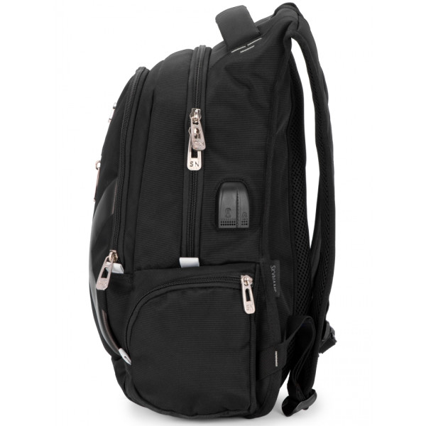 Шкільний рюкзак з USB-слотом для підлітків, зручний та місткий, на 2 відділення, чорний Шкільний рюкзак з USB-слотом для підлітків, зручний та місткий, на 2 відділення, чорний